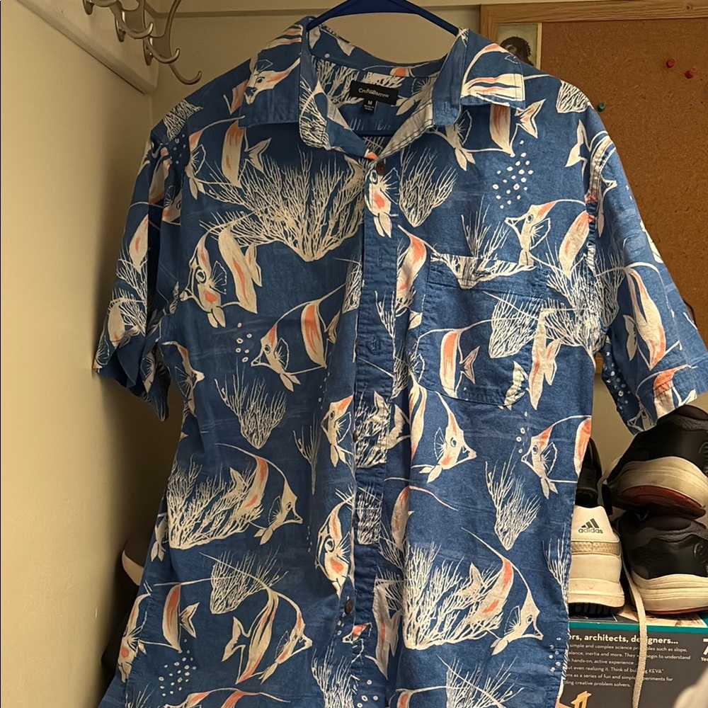 H&M Blue Casual Button Down Shirt with Tropical Print